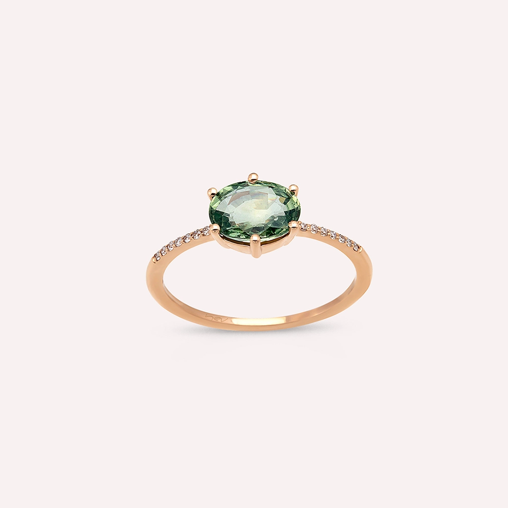 1.52 CT Green Sapphire and Diamond Rose Gold Ring - 1