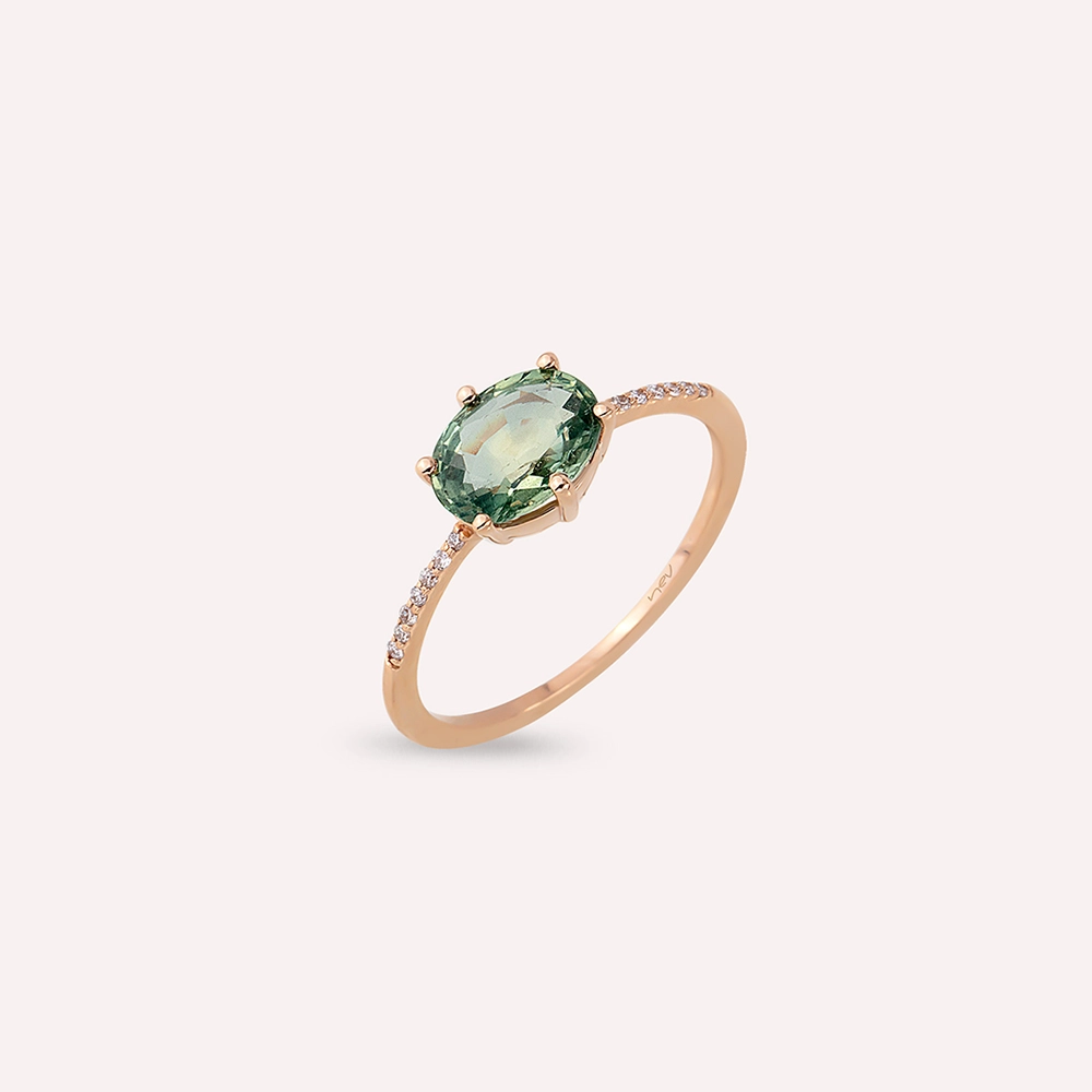 1.52 CT Green Sapphire and Diamond Rose Gold Ring - 4