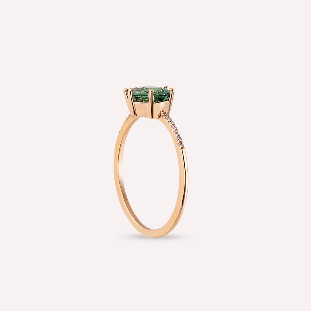 1.52 CT Green Sapphire and Diamond Rose Gold Ring - 5