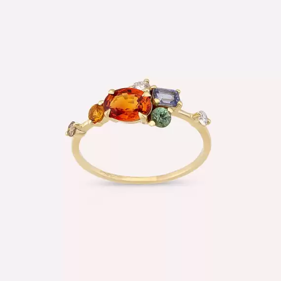 1.68 CT Multicolor Sapphire and Brown Diamond Yellow Gold Ring - 1