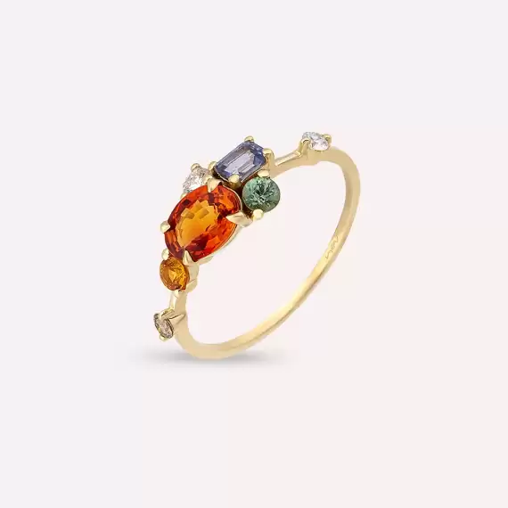 1.68 CT Multicolor Sapphire and Brown Diamond Yellow Gold Ring - 3