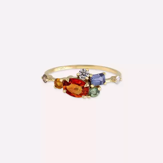 1.68 CT Multicolor Sapphire and Brown Diamond Yellow Gold Ring - 4