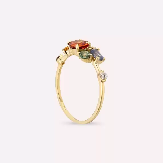 1.68 CT Multicolor Sapphire and Brown Diamond Yellow Gold Ring - 6