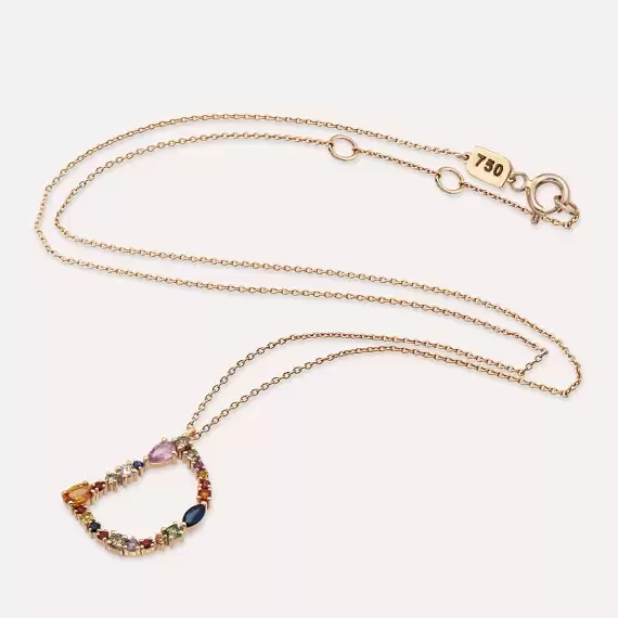 1.57 CT Multicolor Sapphire and Brown Diamond Rose Gold D Letter Necklace - 3