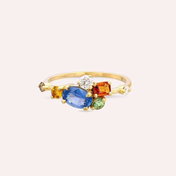 1.60 CT Multicolor Sapphire and Diamond Yellow Gold Ring - 3
