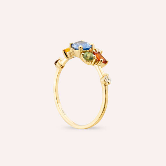 1.60 CT Multicolor Sapphire and Diamond Yellow Gold Ring - 4