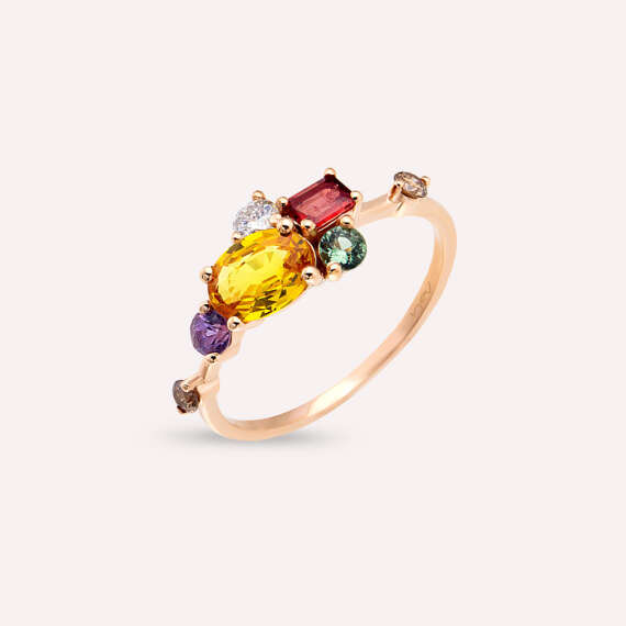 1.61 CT Multicolor Sapphire and Brown Diamond Rose Gold Ring - 2