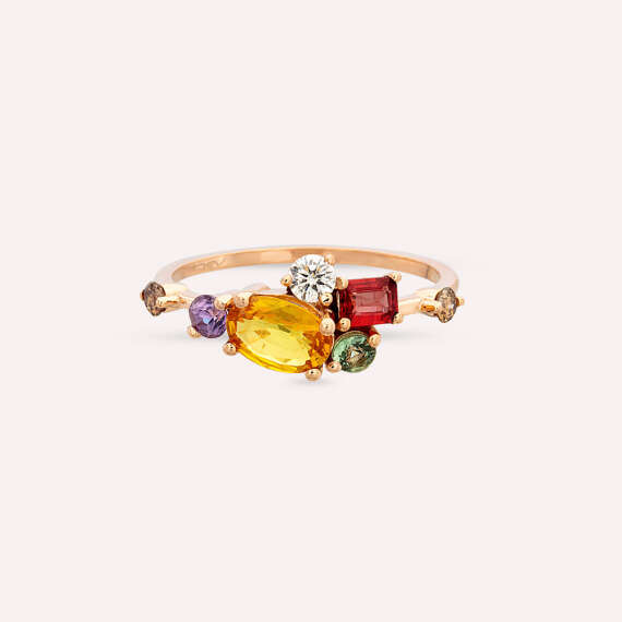 1.61 CT Multicolor Sapphire and Brown Diamond Rose Gold Ring - 3