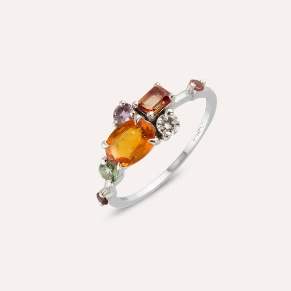 1.38 CT Multicolor Safir ve Pırlanta Taşlı Beyaz Altın Yüzük - 4