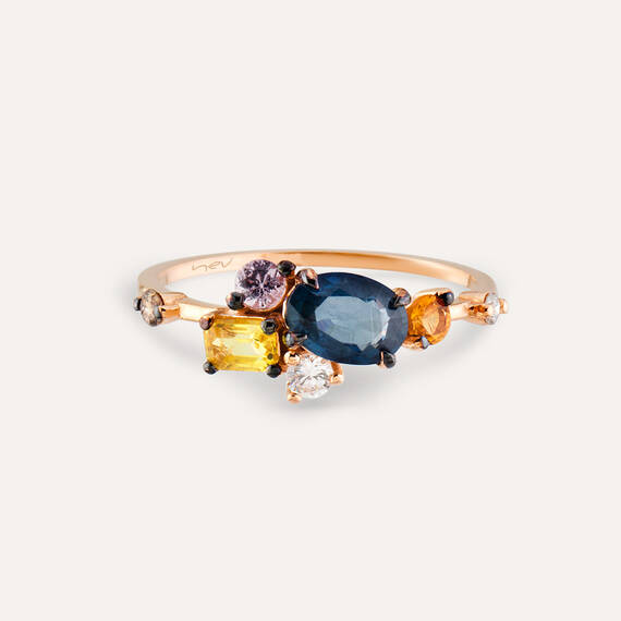 1.63 CT Multicolor Sapphire and Diamond Rose Gold Ring - 3