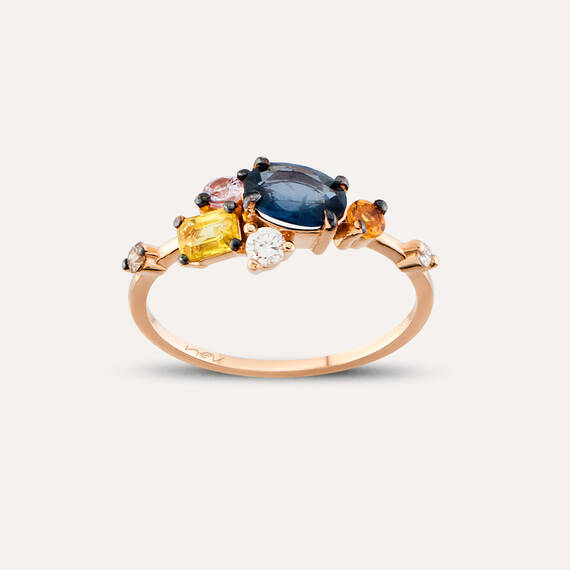 1.63 CT Multicolor Sapphire and Diamond Rose Gold Ring - 1