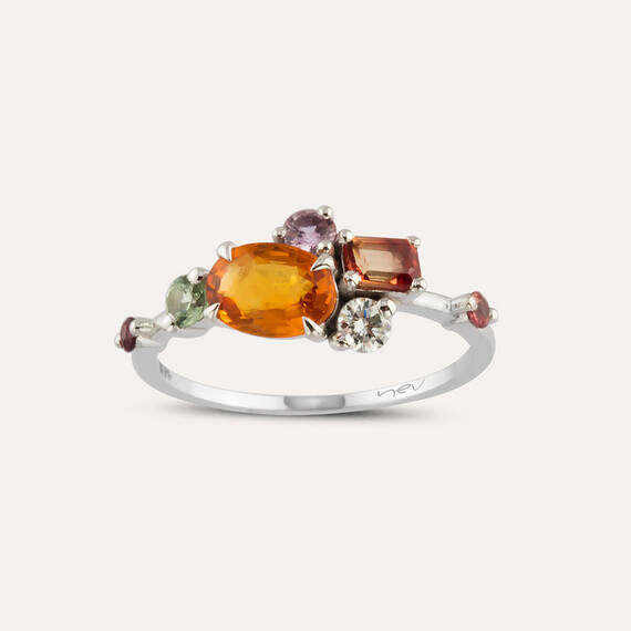 1.38 CT Multicolor Sapphire and Diamond White Gold Ring - 1