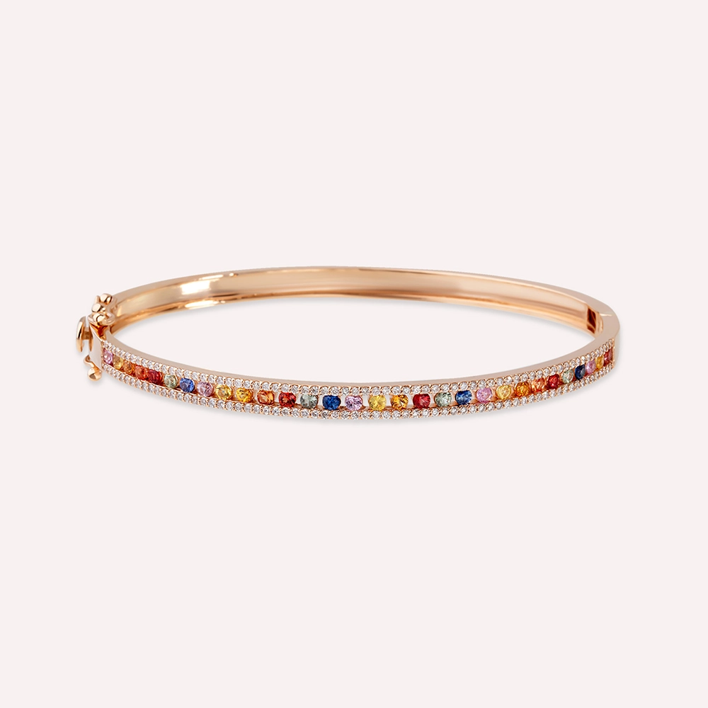 1.65 CT Multicolor Sapphire and Diamond Rose Gold Bracelet - 1