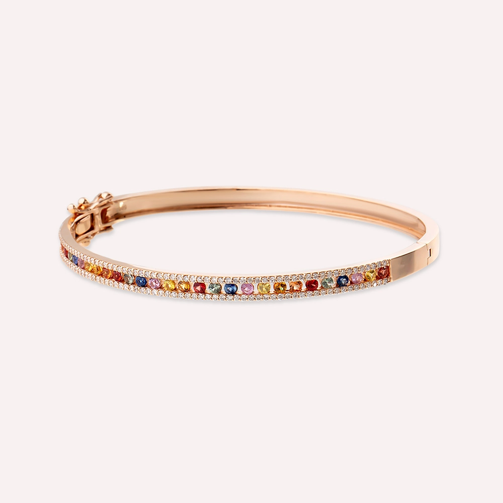 1.65 CT Multicolor Sapphire and Diamond Rose Gold Bracelet - 6