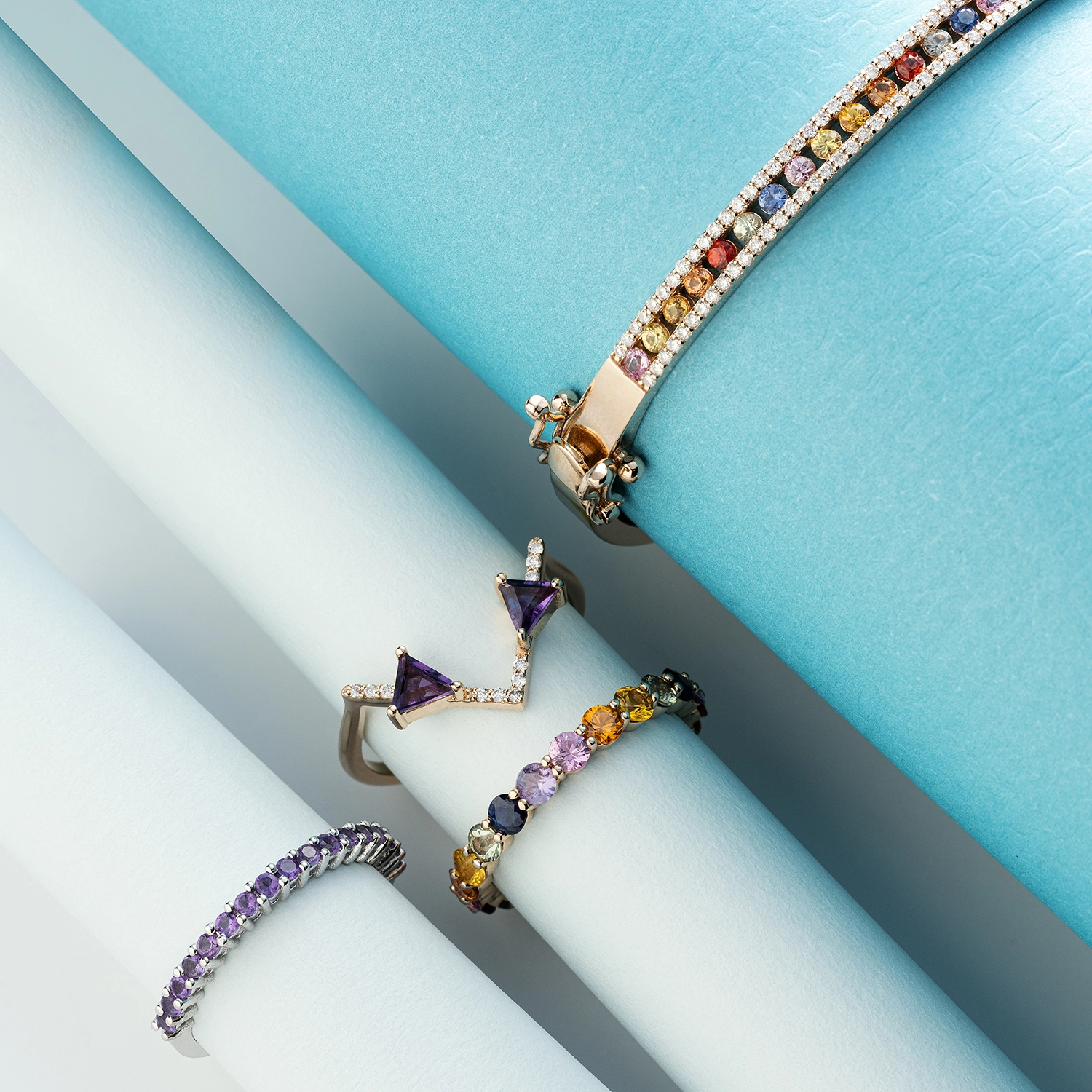 1.65 CT Multicolor Sapphire and Diamond Rose Gold Bracelet