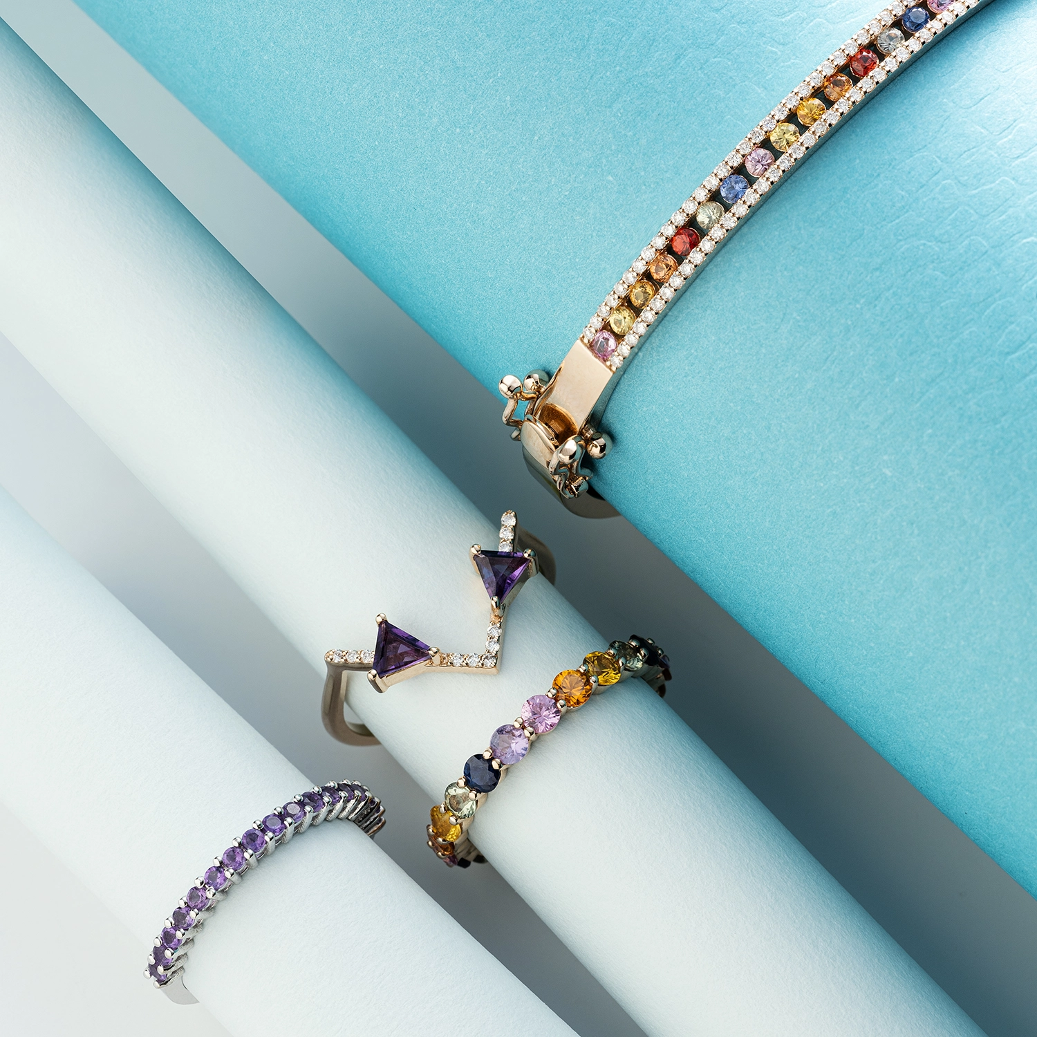 1.65 CT Multicolor Sapphire and Diamond Rose Gold Bracelet - 4