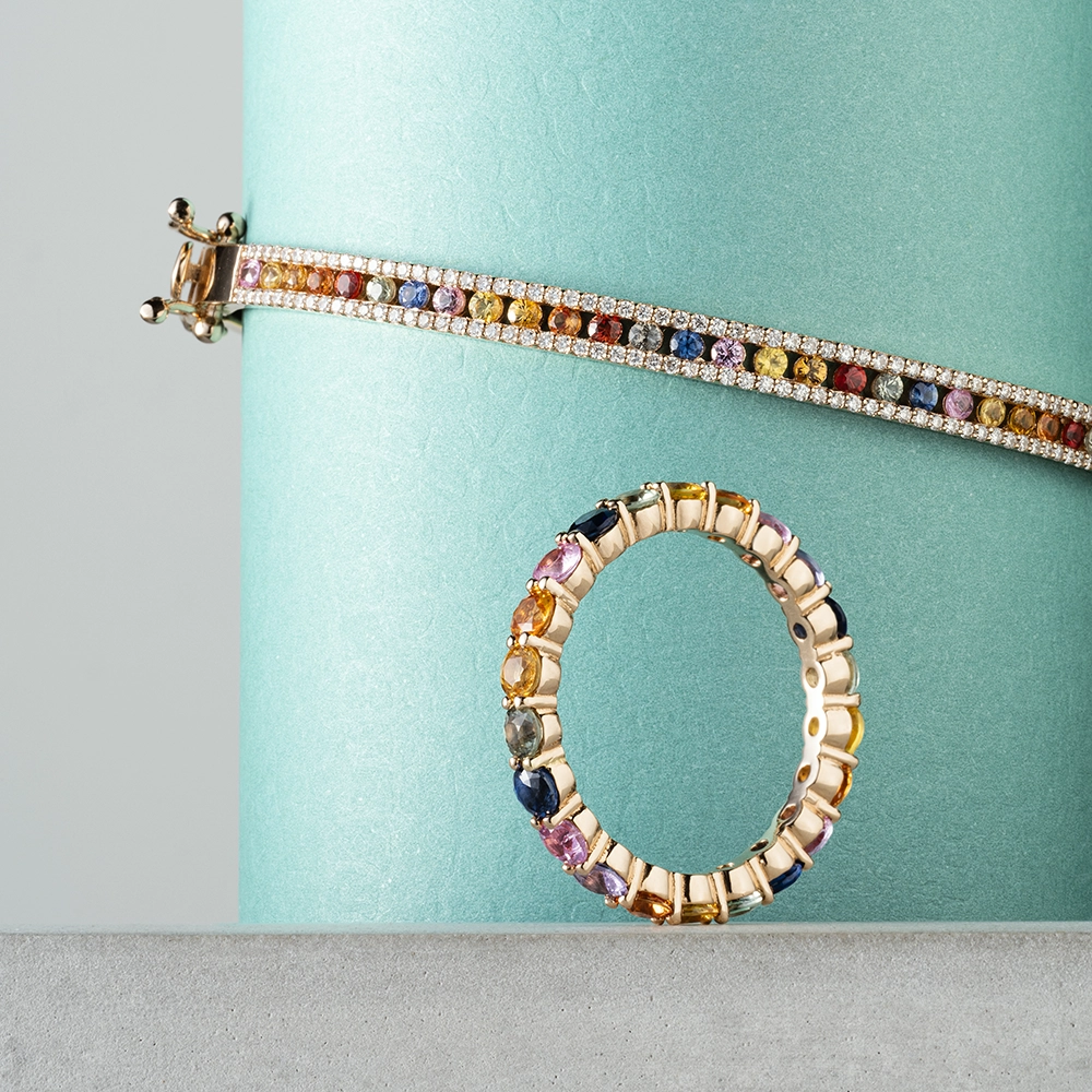 1.65 CT Multicolor Sapphire and Diamond Rose Gold Bracelet - 2