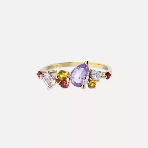 1.66 CT Multicolor Sapphire and Diamond Yellow Gold Ring - 4