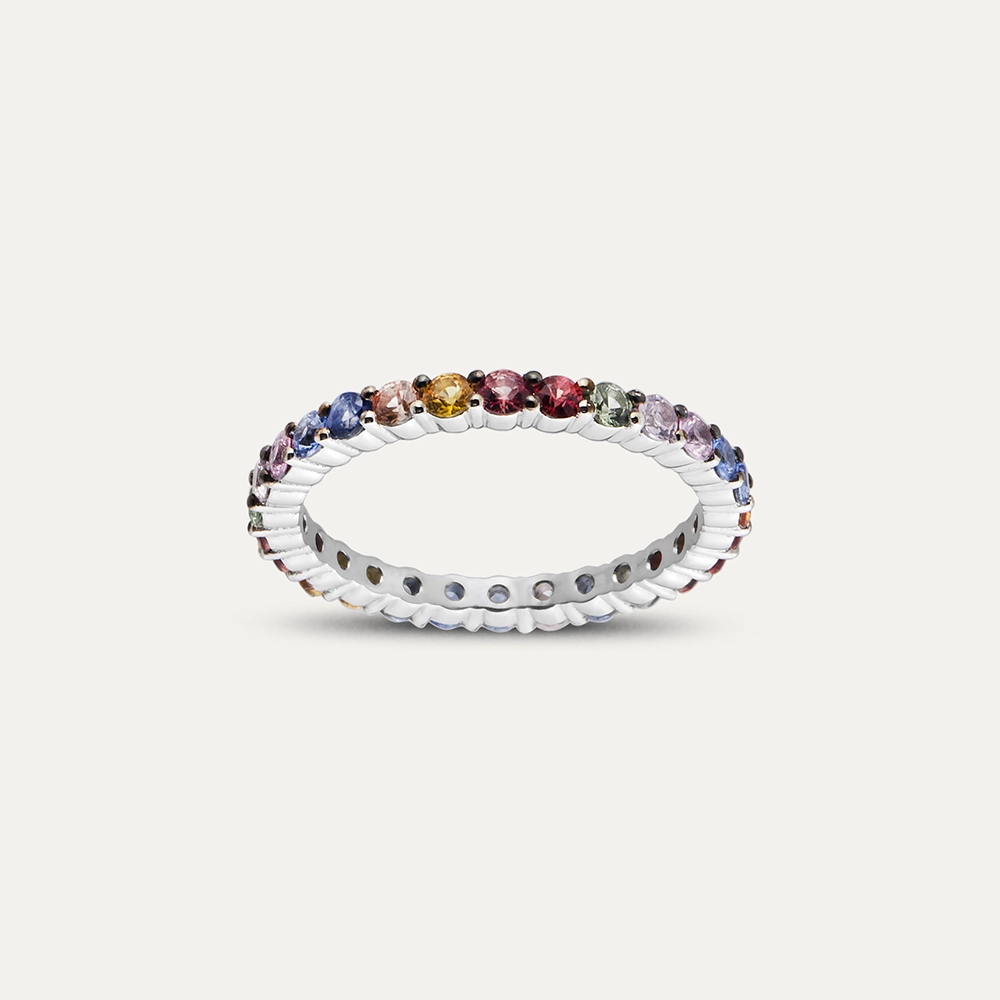 1.67 CT Multicolor Sapphire White Gold Eternity Ring - 1