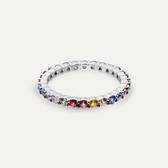 1.67 CT Multicolor Sapphire White Gold Eternity Ring - 3