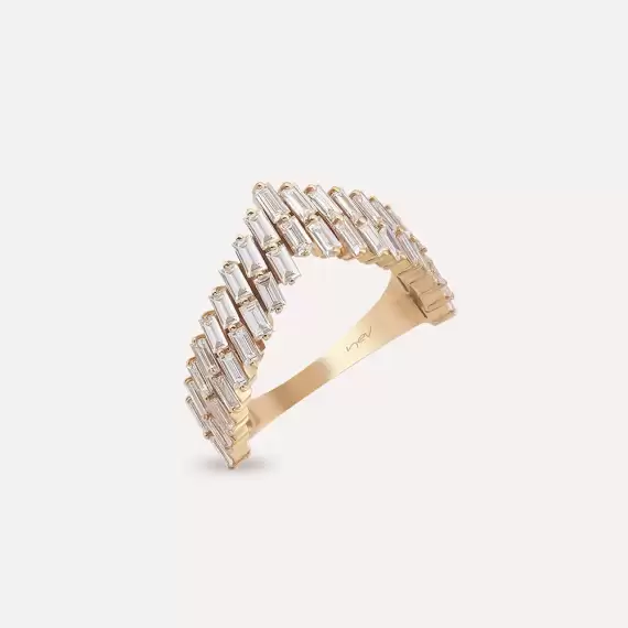 1.70 CT Baguette Cut Diamond Rose Gold Half Eternity V Ring - 4