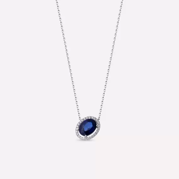 1.71 CT Oval Cut Sapphire and Diamond White Gold Necklace - 1