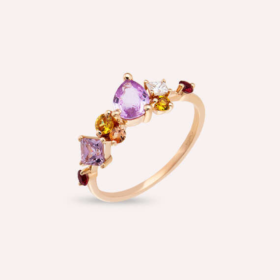 1.74 CT Multicolor Sapphire and Diamond Rose Gold Ring - 3
