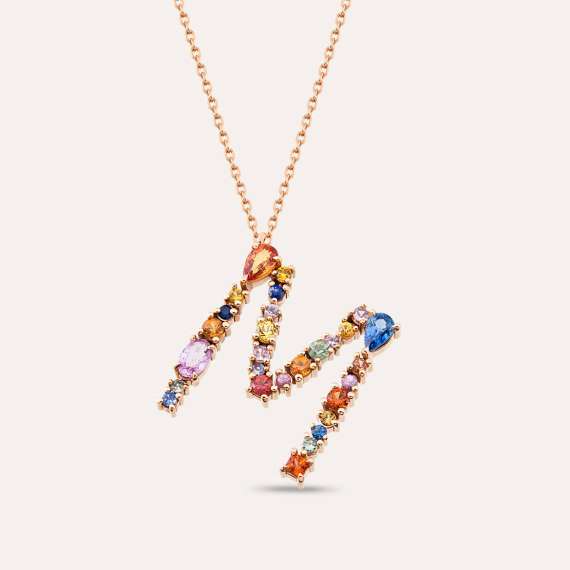 2.10 CT Multicolor Sapphire Large M Letter Pendant - 1