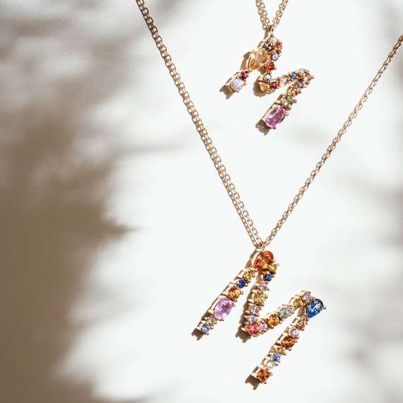 1.77 CT Multicolor Sapphire Large M Letter Pendant - 2