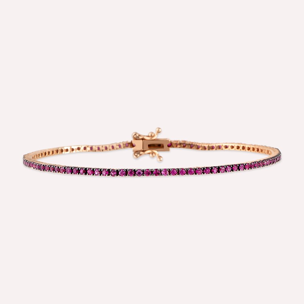 1.84 CT Ruby Rose Gold Tennis Bracelet - 3