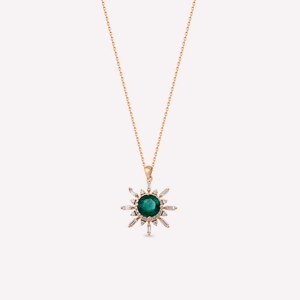 Marcel 1.93 CT Emerald and Baguette Cut Diamond Rose Gold Necklace - 3