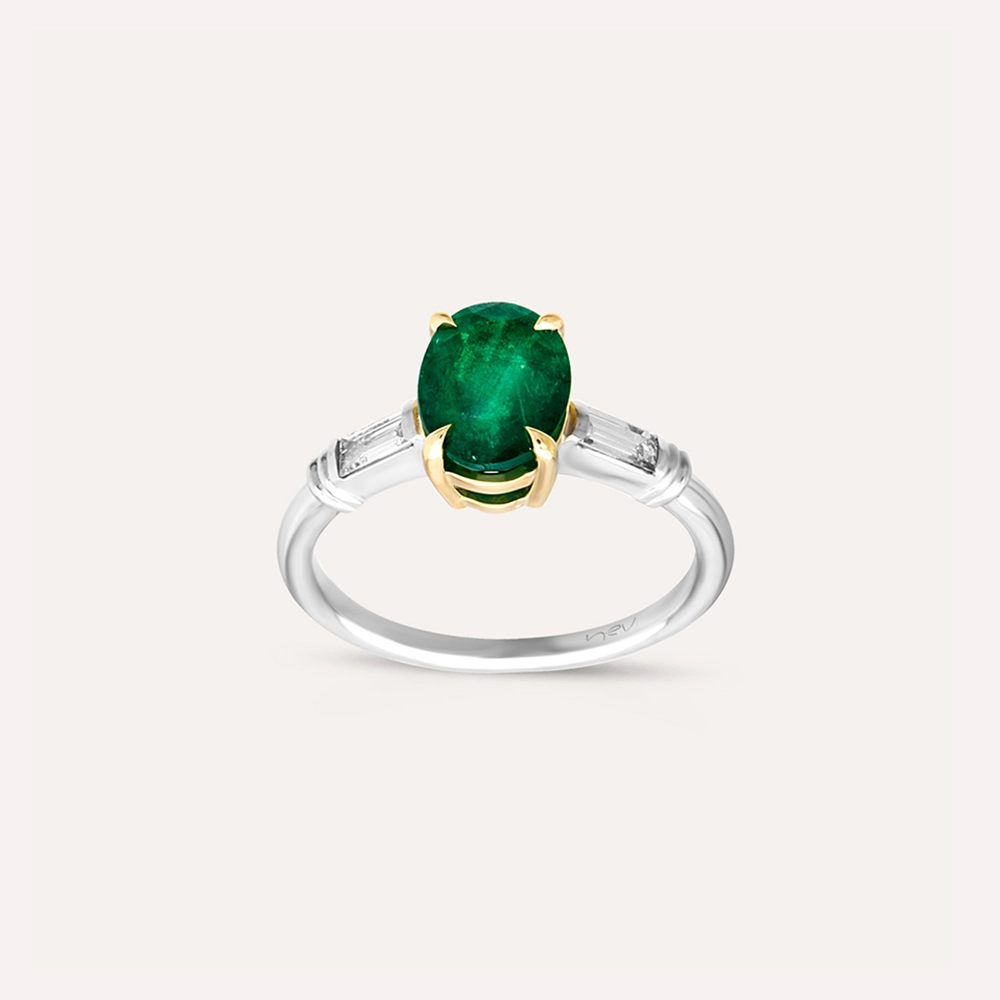 1.96 CT Emerald and Baguette Diamond Ring - 1
