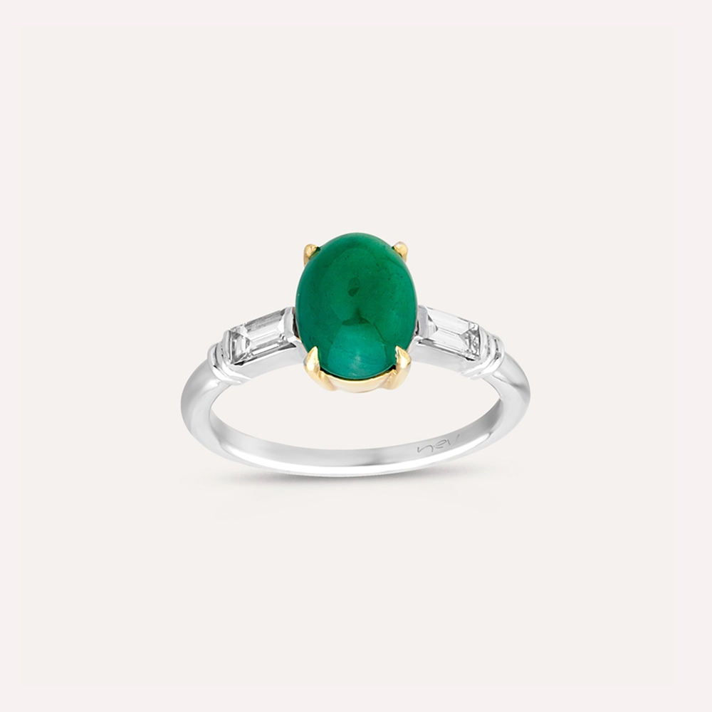 2.50 CT Oval Cut Emerald and Baguette Diamond Ring - 1