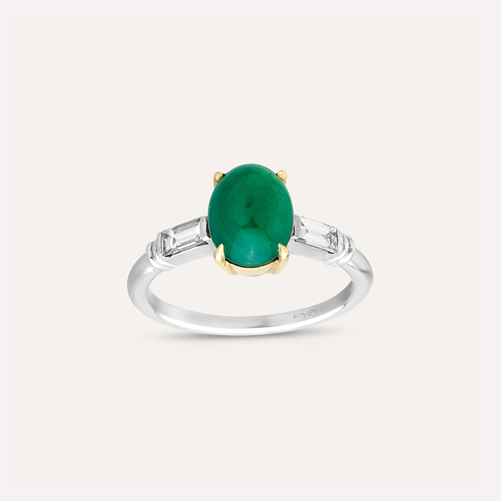 2.50 CT Oval Cut Emerald and Baguette Diamond Ring - 3