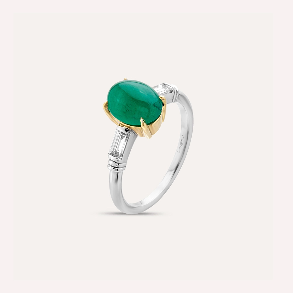 2.50 CT Oval Cut Emerald and Baguette Diamond Ring - 4