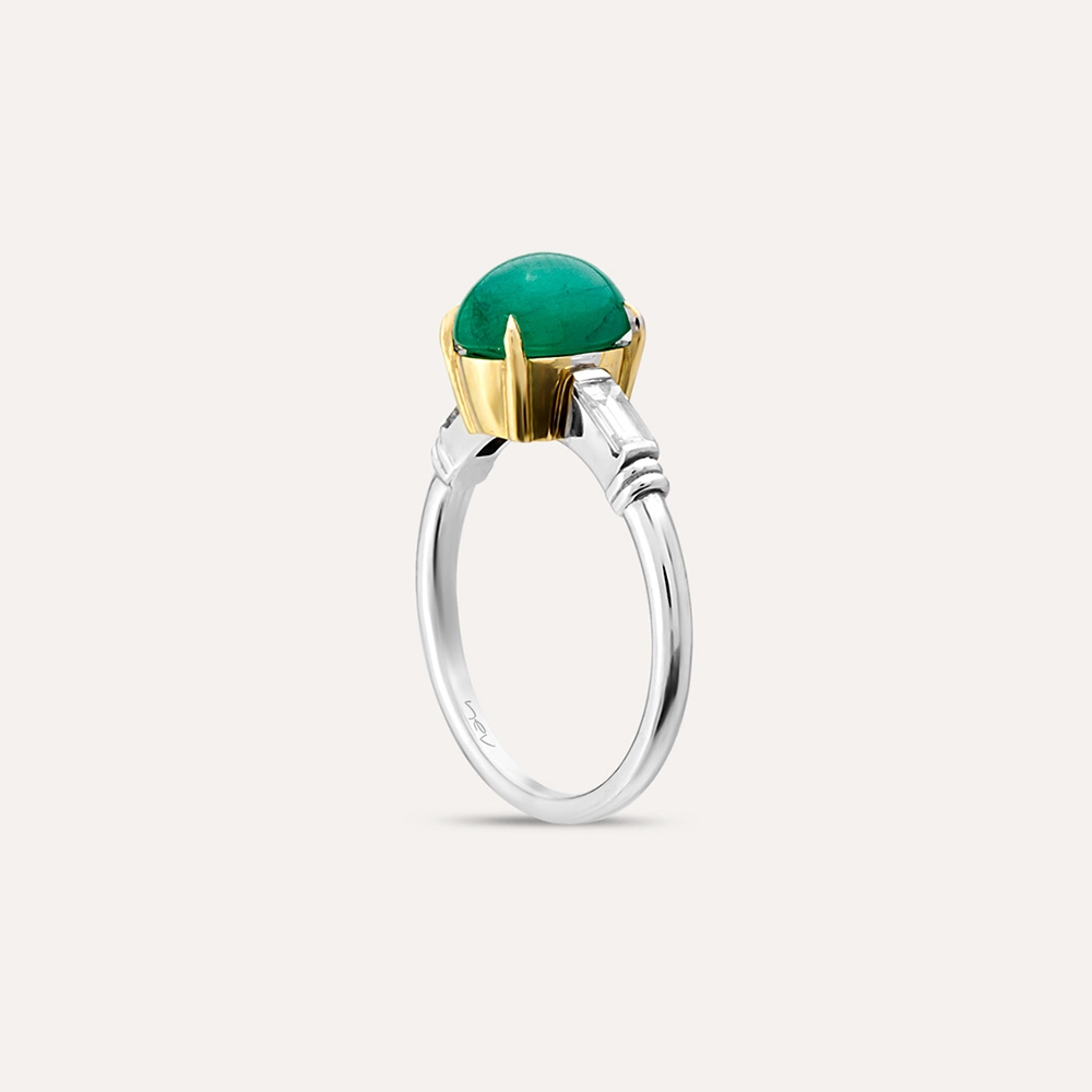 2.50 CT Oval Cut Emerald and Baguette Diamond Ring - 6