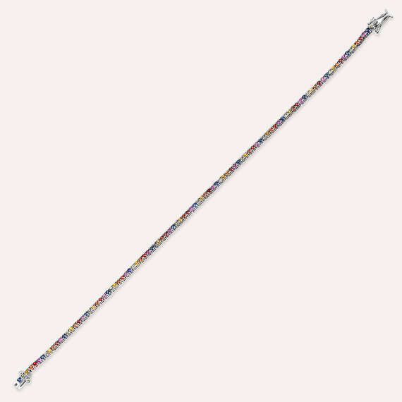 2.02 CT Multicolor Sapphire Tennis Bracelet - 4