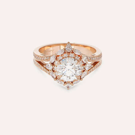2.20 CT Pear and Marquise Cut Diamond Rose Gold Ring - 4