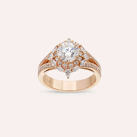 2.20 CT Pear and Marquise Cut Diamond Rose Gold Ring - 1