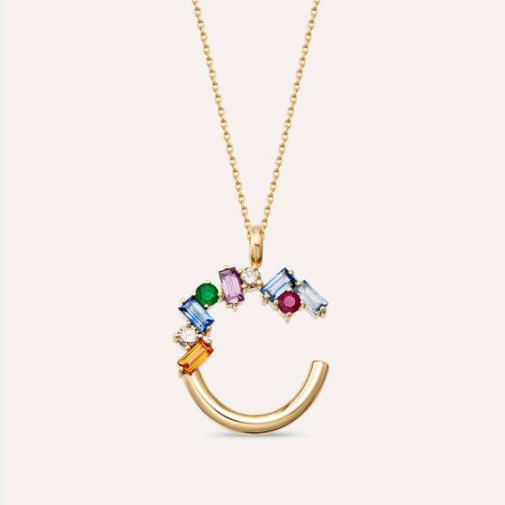 2.21 CT Ruby, Emerald and Multicolor Sapphire C Letter Pendant - 1