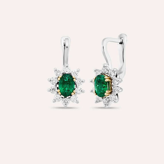 2.36 CT Emerald and Diamond White Gold Anturage Earring - 1