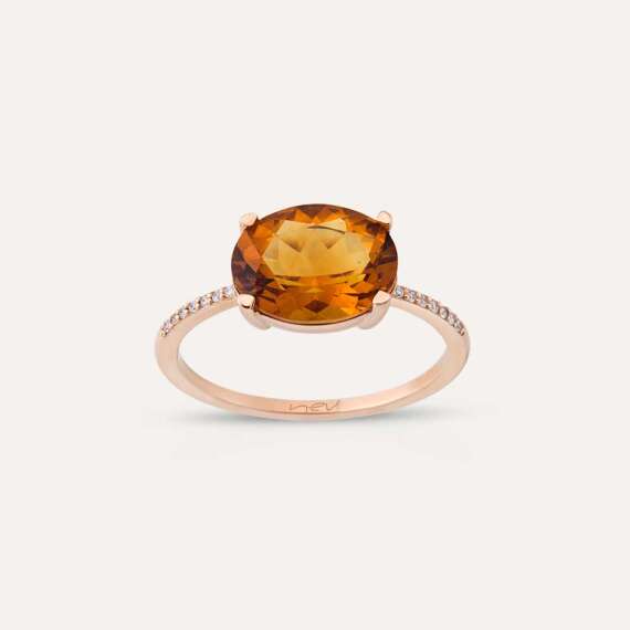 2.55 CT Oval Cut Citrine and Diamond Rose Gold Ring - 2