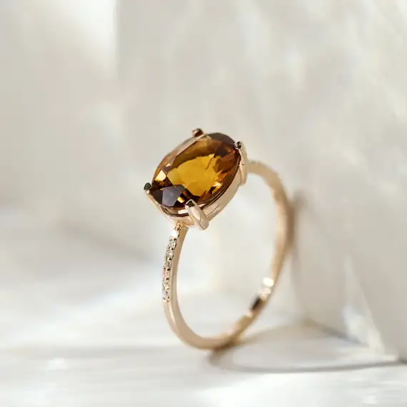 2.55 CT Oval Cut Citrine and Diamond Rose Gold Ring - 1