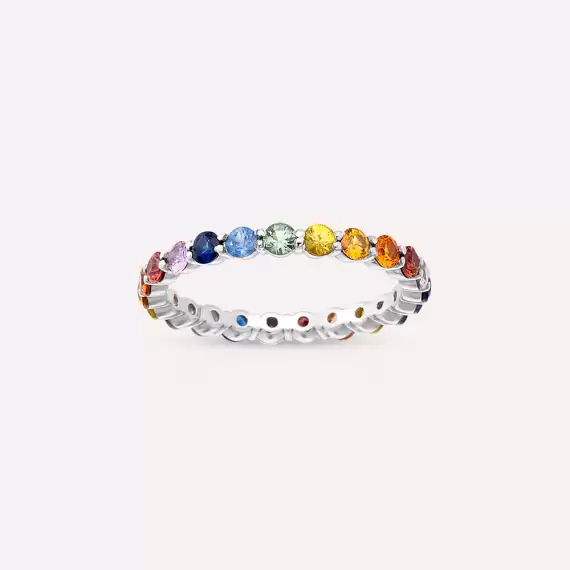 2.29 CT Multicolor Sapphire White Gold Eternity Ring - 1