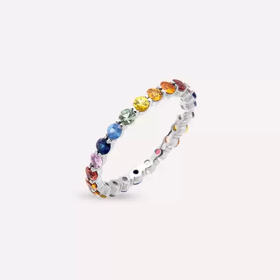 2.29 CT Multicolor Sapphire White Gold Eternity Ring - 2