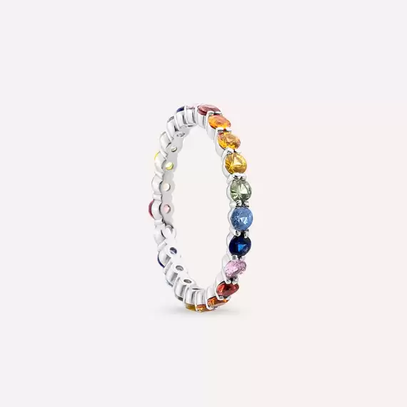 2.29 CT Multicolor Sapphire White Gold Eternity Ring - 4