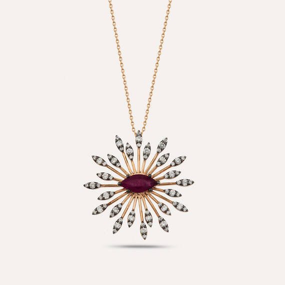 Shine 1.60 CT Yakut ve Pırlanta Taşlı Rose Altın Kolye - 1