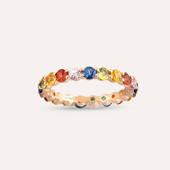 2.50 CT Multicolor Safir Taşlı Tamtur Rose Altın Yüzük - 4