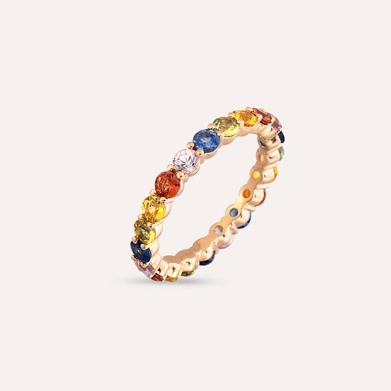 2.56 CT Multicolor Sapphire Rose Gold Eternity Ring - 1