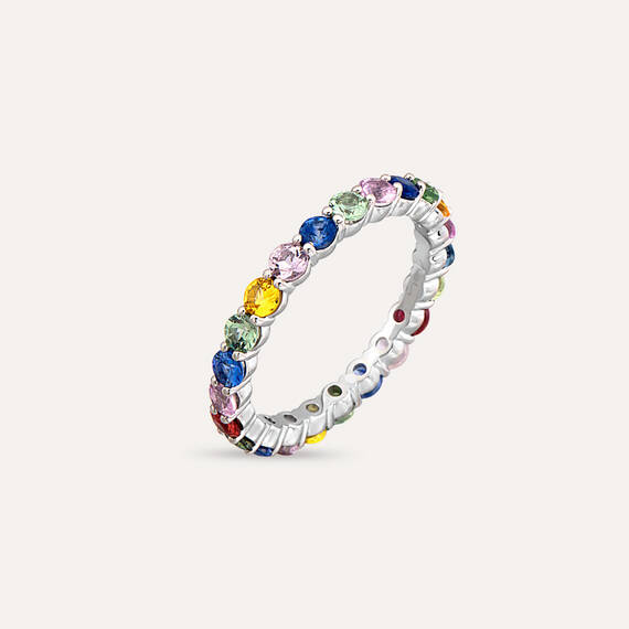 2.38 CT Multicolor Sapphire White Gold Eternity Ring - 1